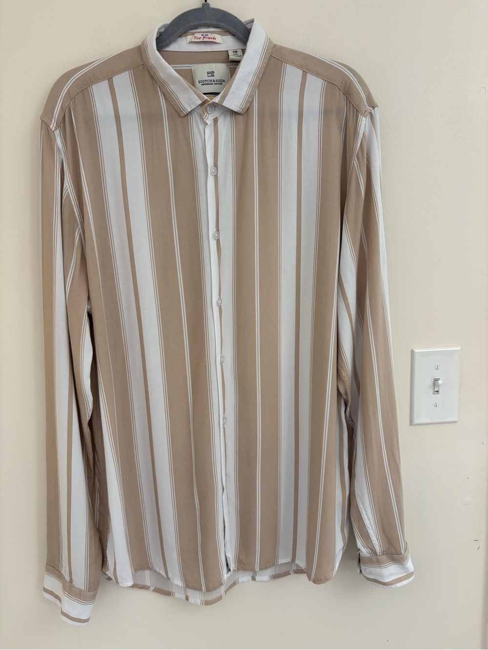 Scotch & Soda Premium Selection XXL Striped Button Up Shirt White Amsterdam